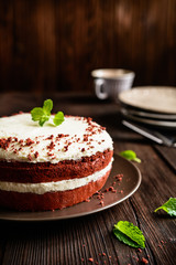 Red velvet cake with whipped cream and mascarpone filling