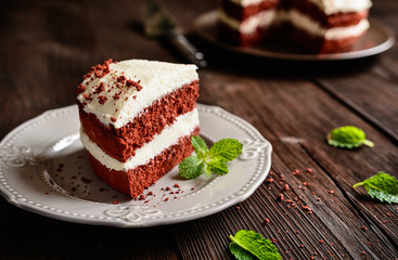 Red velvet cake with whipped cream and mascarpone filling