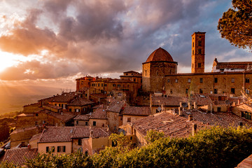 Panorama of the city of volterra at sunset