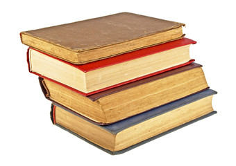 Stack of old books on a white background