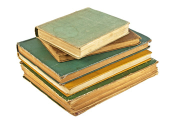 Stack of old colored books on a white background