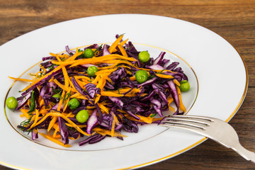 Healthy food-green peas, pumpkin and red cabbage
