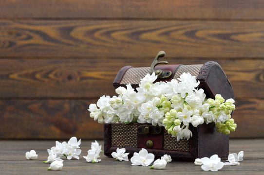 Fathers Day flowers in the wooden vintage chest