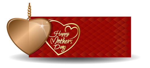 Happy Mothers Day. Golden heart and greeting inscription on a red abstract background. Golden heart against the backdrop of a greeting card. Vector illustration for Mother Day © kiberstalker