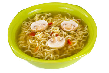 Vegetable broth with Chinese noodles and mushrooms