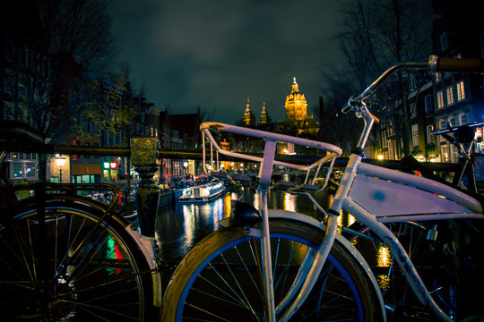bicycle at night amsterdam