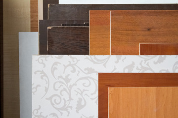 MDF, PARTICLE BOARD. Wood panels of different thicknesses and colors.