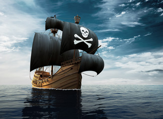Pirate Ship On The High Seas - 145637920