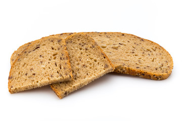 Rye bread slice isolated on white background.