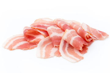 Bacon isolated on white background. Delikatese food.