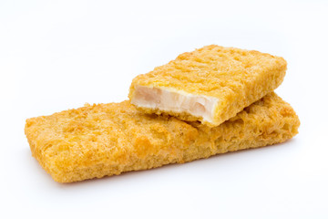 Fish fingers on the white background.