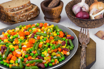 Mix of roasted vegetables in pan