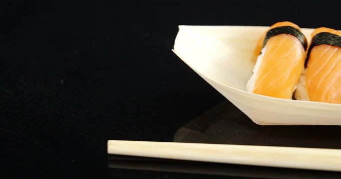 Nigiri sushi wrapped in nori seaweed