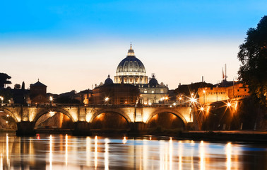 Fototapeta na wymiar The Saint Peter's Basilica after sunset, Rome,Italy.