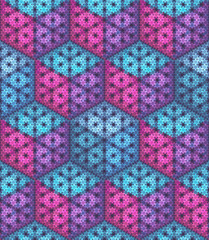 Vector seamless pattern. Isometric cubes made of hexagon particles.