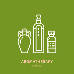 Essential oils bottle line icon. Vector logo for aromatherapy lotions store.