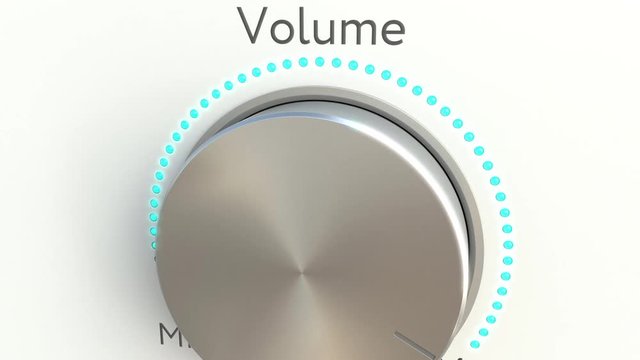 Rotating knob with volume inscription. Conceptual 4K clip