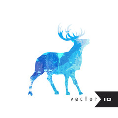 Watercolor silhouette of a deer isolated on white background