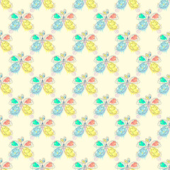 Vector seamless pattern with insect Hand drawn outline decorative endless background with cute drawn butterfly Graphic illustration. Line drawing. Print for wrapping, background, decor