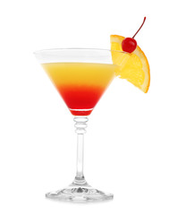 Tequila sunrise cocktail, isolated on white