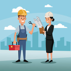 character woman manager employee construction architecture city labor day vector illustration