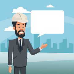 manager man construction bubble speech and urban bakcground vector illustration