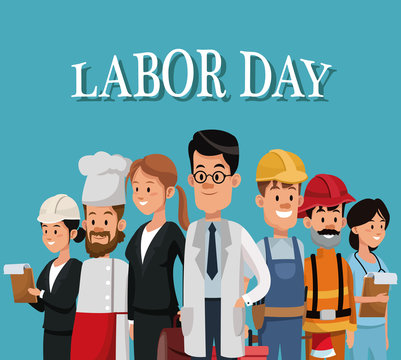 labor day card with people occupation difference vector illustration