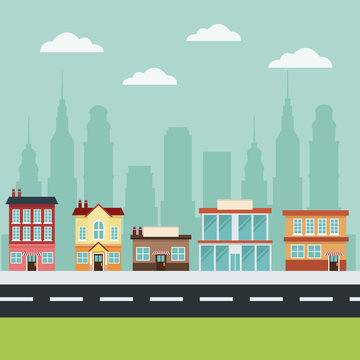 Building Main Street City Commercial Cityscape Vector Illustration