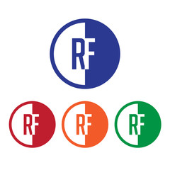 RF initial circle half logo blue,red,orange and green color