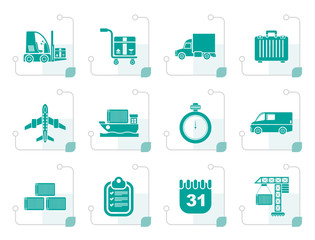 Stylized logistics, shipping and transportation icons - vector icon set
