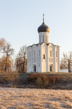 Traditional orthodox church in the rays of the first spring sun, Nerli, Russia