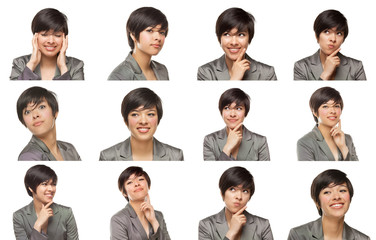 Set of Attractive Mixed Race Young Adult Female with a Variety of Expressions