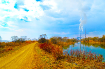 Fototapeta premium Coal power station and nature