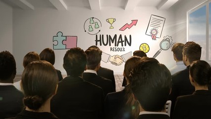 Business people looking at digital screen showing human resources
