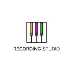 Colored keys of synthesizer or piano - design template in linear style. Recording Studio Label.