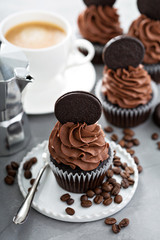 Chocolate coffee cupcakes with dark frosting