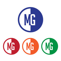 MG initial circle half logo blue,red,orange and green color