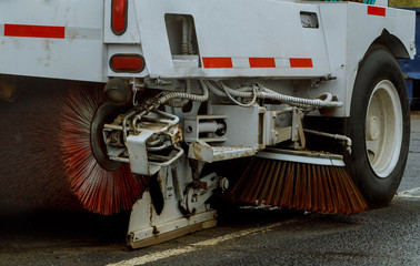 Cleaning streets of the city with the help of harvesting machine