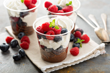 Chocolate mousse dessert with fresh berries