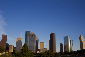 Fototapeta na wymiar Houston Skyline from Buffalo Bayou Park