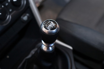 Six speed gear shift in car . Gear transmission.