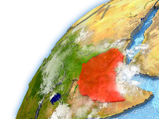 Ethiopia on model of planet Earth