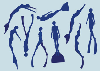 Free divers silhouette. - 145654912
