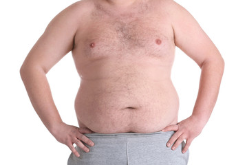 Naklejka premium Fat man on white background. Weight loss concept