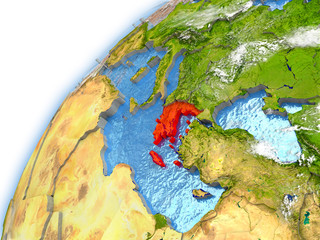 Greece on model of planet Earth