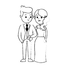 groom and bride icon image cute cartoon vector illustration design  black sketch line