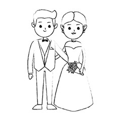groom and bride icon image cute cartoon vector illustration design  black sketch line