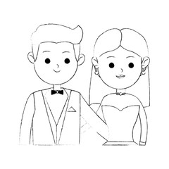 groom and bride icon image cute cartoon vector illustration design  black sketch line