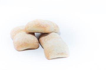 Three ciabatta bread isolated on white background