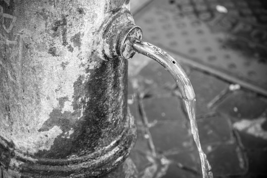 Old fountain in Rome, Italy (black and white picture)
